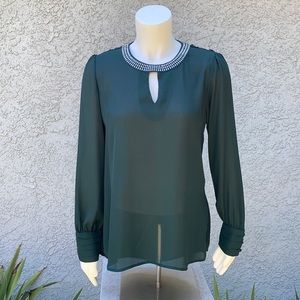 Metaphor Green Chiffon Rhinestone Career Blouse